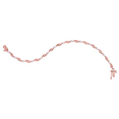 10K Rose Gold 1/4 Ct Round Diamond Twist Link Fashion Colored Bracelet