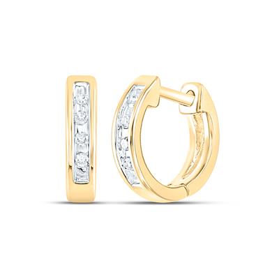 10K Yellow Gold 1/20 Ct Round Diamond Single Row Huggies Hoop Earrings