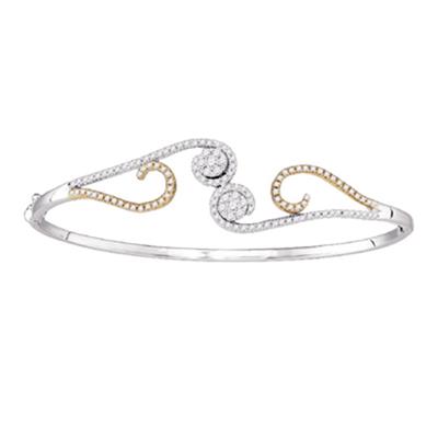 14K White Gold 5/8 Ct Round Diamond Curl Flower Cluster Bangle Bracelet