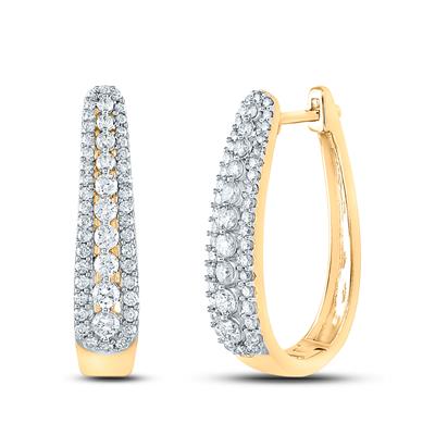 10k Yellow Gold  7/8 Ct Round Diamond Hoop Earrings