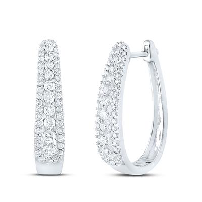 10k White Gold  7/8 Ct Round Diamond Hoop Earrings