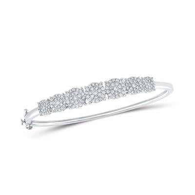 10K White Gold Round 1-1/3 Ct Diamond Cluster Bangle Bracelet