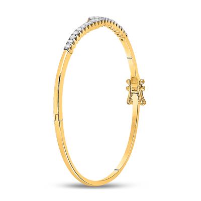 14k Yellow Gold 1 Ct Round Pave-set Diamond Bypass Bangle Bracelet