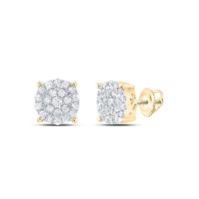 14K Yellow Gold 1/2 Ct Round Cluster Diamond Fashion Earrings