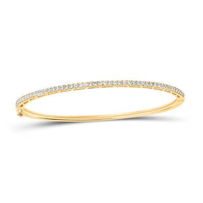 14K Yellow Gold 1 Ct Round Shape Diamond Single Row Bangle Bracelet