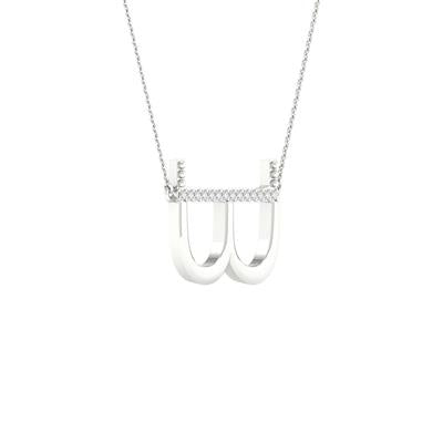 10K White Gold 1/20 Ct Round Diamond Initial "B" Letter Necklace