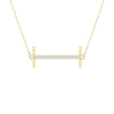 10K Yellow Gold 1/20 Ct Round Diamond Initial "I" Letter Necklace