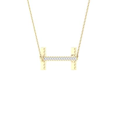 10K Yellow Gold 1/20 Ct Round Diamond Initial "I" Letter Necklace