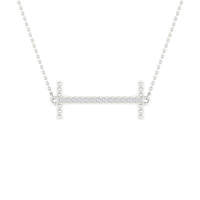 10K White Gold 1/20 Ct Round Diamond Initial "I" Letter Necklace