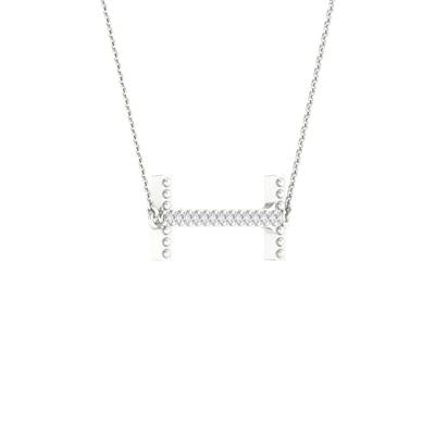 10K White Gold 1/20 Ct Round Diamond Initial "I" Letter Necklace