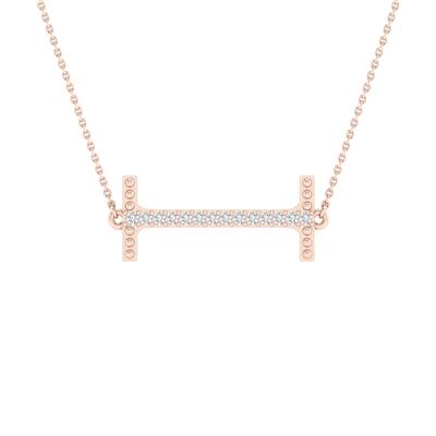 10K Rose Gold 1/20 Ct Round Diamond Initial "I" Letter Necklace