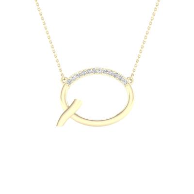 10K Yellow Gold 1/20 Ct Round Diamond Initial "Q" Letter Necklace