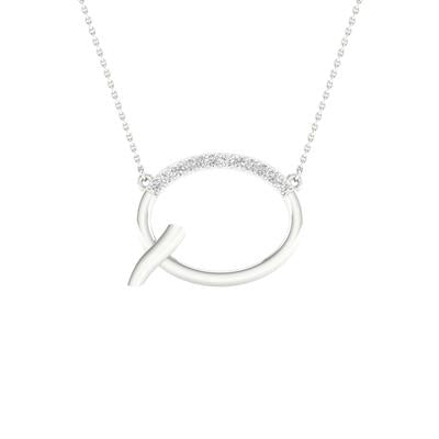 10K White Gold 1/20 Ct Round Diamond Initial "Q" Letter Necklace