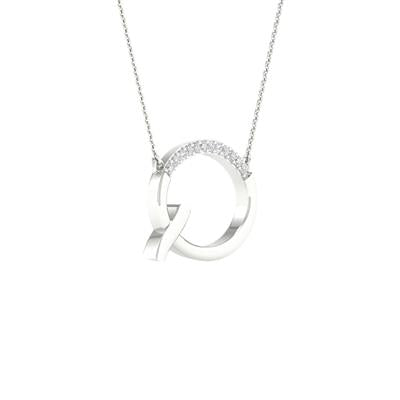 10K White Gold 1/20 Ct Round Diamond Initial "Q" Letter Necklace