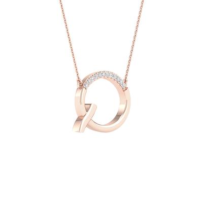 10K Rose Gold 1/20 Ct Round Diamond Initial "Q" Letter Necklace