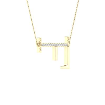 10K Yellow Gold 1/20 Ct Round Diamond Initial "F" Letter Necklace