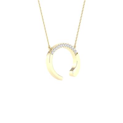 10K Yellow Gold 1/20 Ct Round Diamond Initial "C" Letter Necklace