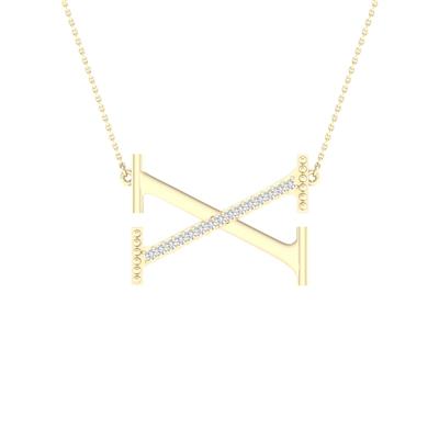 10K Yellow Gold 1/20 Ct Round Diamond Initial "X" Letter Necklace