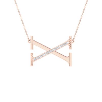 10K Rose Gold 1/20 Ct Round Diamond Initial "X" Letter Necklace