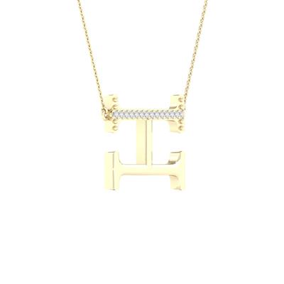 10K Yellow Gold 1/20 Ct Round Diamond Initial "H" Letter Necklace