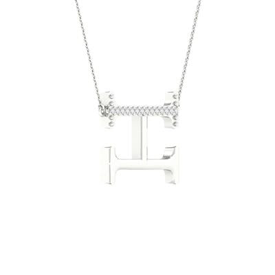 10K White Gold 1/20 Ct Round Diamond Initial "H" Letter Necklace