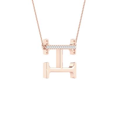 10K Rose Gold 1/20 Ct Round Diamond Initial "H" Letter Necklace