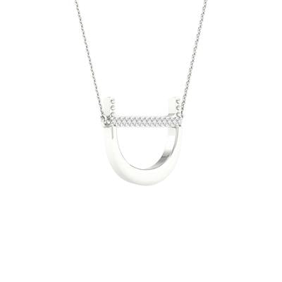 10K White Gold 1/20 Ct Round Diamond Initial "D" Letter Necklace