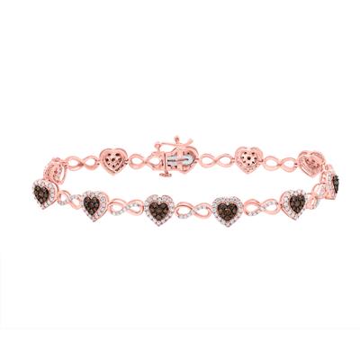 10K Rose Gold 1-7/8 Ct Round Brown Diamond Heart Colored Bracelet