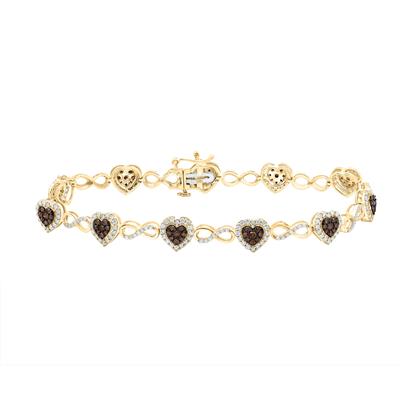 10K Yellow Gold 1-7/8 Ct Round Brown Diamond Heart Bracelet