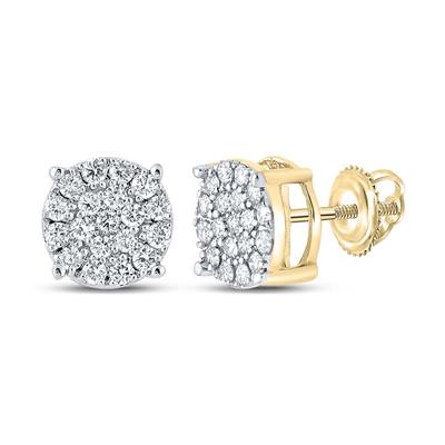 10K Yellow Gold  3/8 Ct Round Cluster Diamond Fashion Earrings