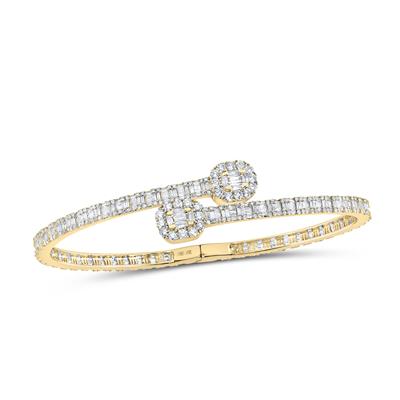 10K Yellow Gold 4-3/4 Ct Baguette Diamond Bypass Womens Bangle Bracelet