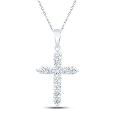 14k White Gold 1 Ct Round Diamond Cross Fashion Pendant