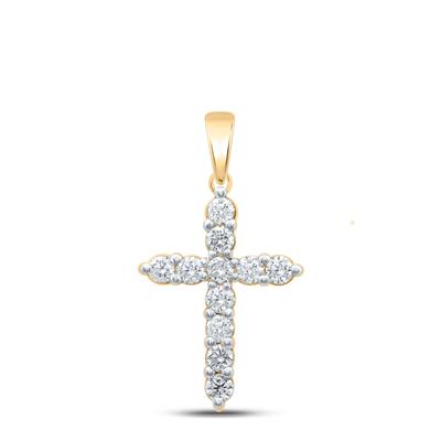 14k Yellow Gold 1 Ct Round Diamond Cross Fashion Pendant