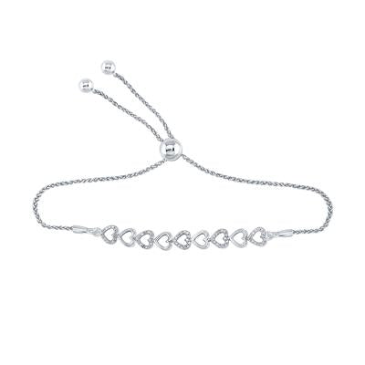 Sterling Silver .02 Ct Round Diamond Heart Bolo Bracelet