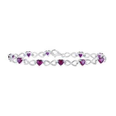 .925 Sterling Silver 7.00 Ct Heart Synthetic Ruby Diamond Infinity Colored Bracelet