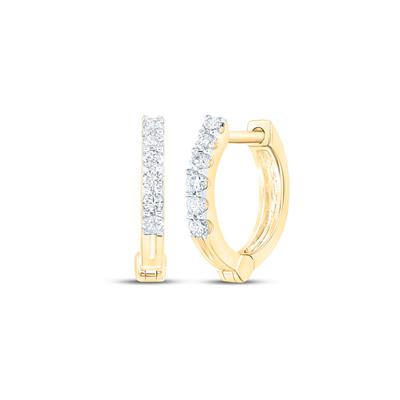 10K Yellow Gold 1/10 Ct Round Diamond Hoop Earrings