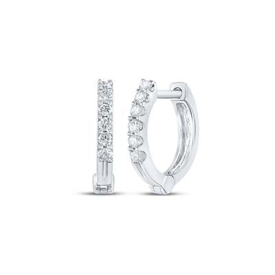 10K White Gold 1/10 Ct Round Diamond Hoop Earrings