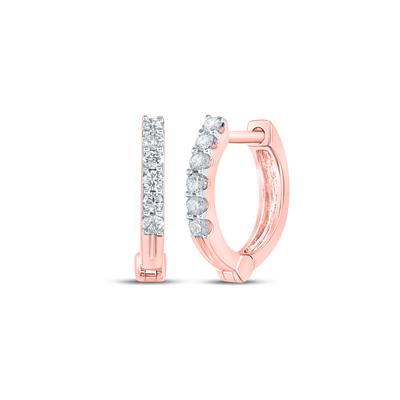 10K Rose Gold 1/10 Ct Round Diamond Hoop Earrings