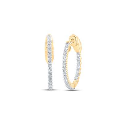 10K Yellow Gold 1/2 Ct Round Diamond Inside Outside Hoop Earrings