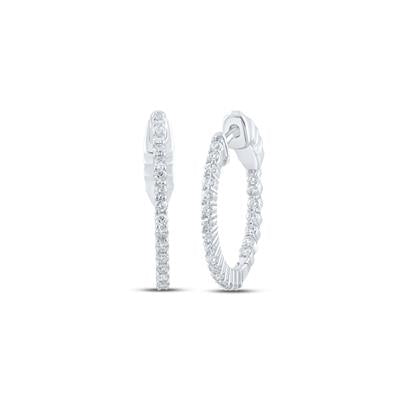 10K White Gold 1/2 Ct Round Diamond Inside Outside Hoop Earrings