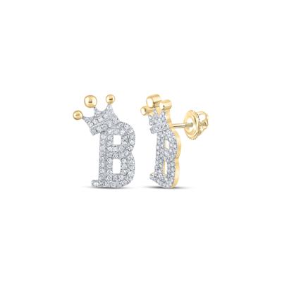 10K Yellow Gold Round 1/3 Ct Diamond Letter "B" Initial Earrings