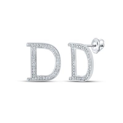 10K Yellow Gold 1/6 Ct Round Diamond Letter "D" Initial Earrings