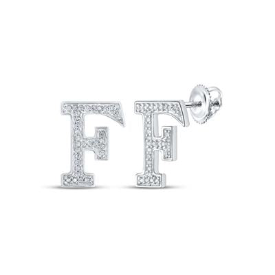 10K White Gold 1/8 Ct Round Diamond Letter "F" Initial Earrings