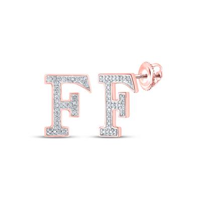 10K Rose Gold 1/8 Ct Round Diamond Letter "F" Initial Earrings