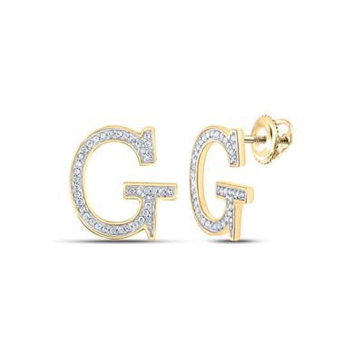 10K Yellow Gold 1/6 Ct Round Diamond Letter "G" Initial Earrings