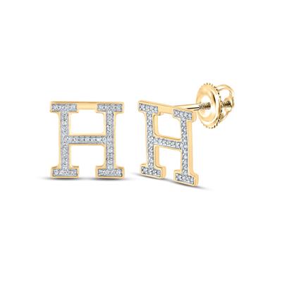 10K Yellow Gold 1/5 Ct Round Diamond Letter "H" Initial Earrings