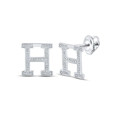 10K White Gold 1/5 Ct Round Diamond Letter "H" Initial Earrings