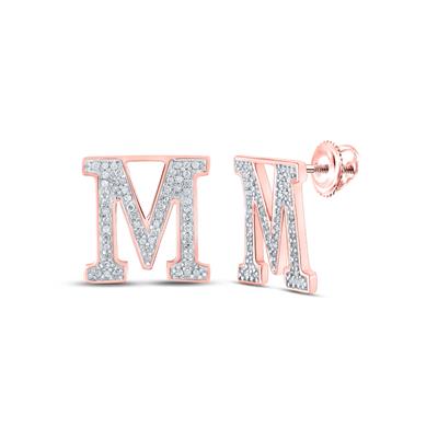 10K Rose Gold Round 1/4 Ct Diamond Letter "M" Initial Earrings