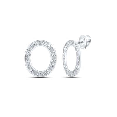 10K White Gold 1/8 Ct Round Diamond Letter "O" Initial Earrings