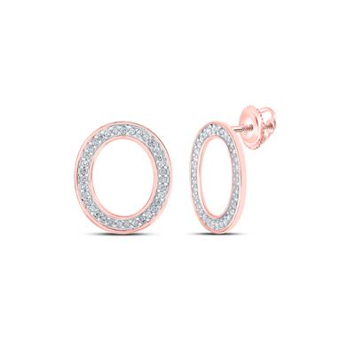 10K Rose Gold 1/8 Ct Round Diamond Letter "O" Initial Earrings